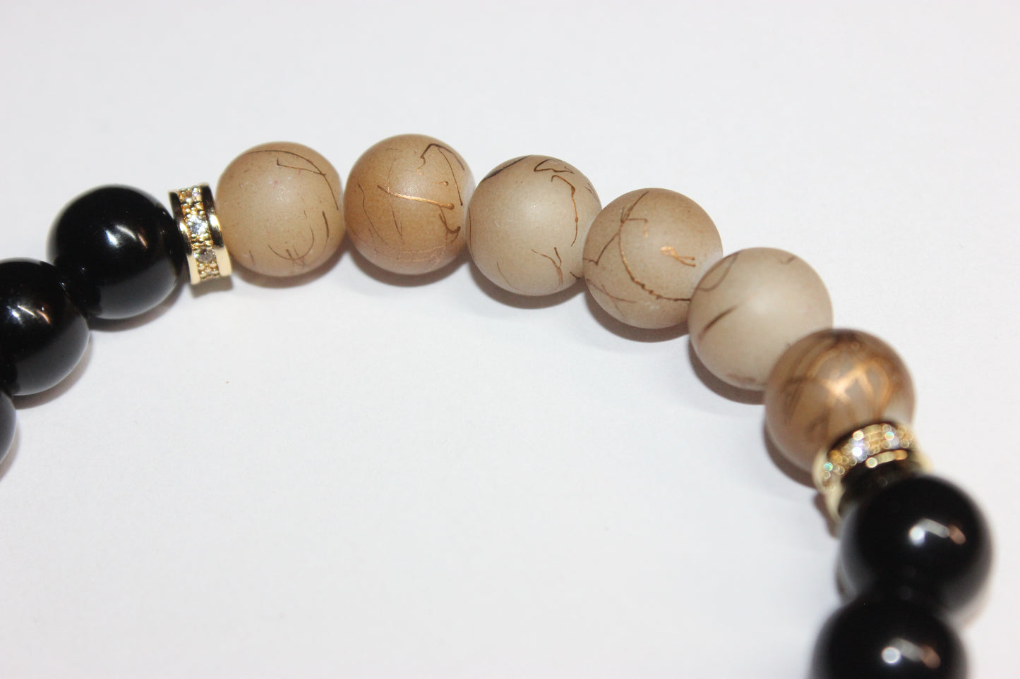 Black & Shades Of Brown with Gold Beaded Bracelet 10mm