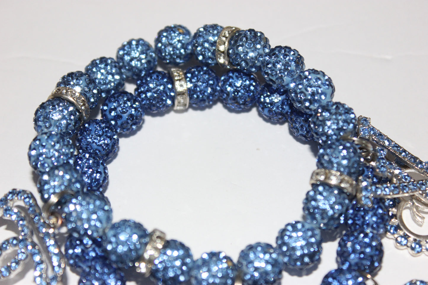Light Blue 2 Piece Rhinestone Charm Bracelet Set