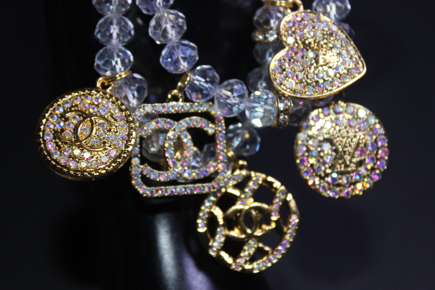 2 Piece Gold & Iridescent Crystal Charm Bracelet Set