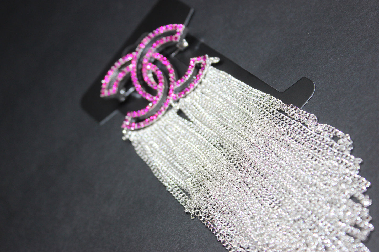 Hot Pink & Silver Rhinestone Chain Brooch Pin