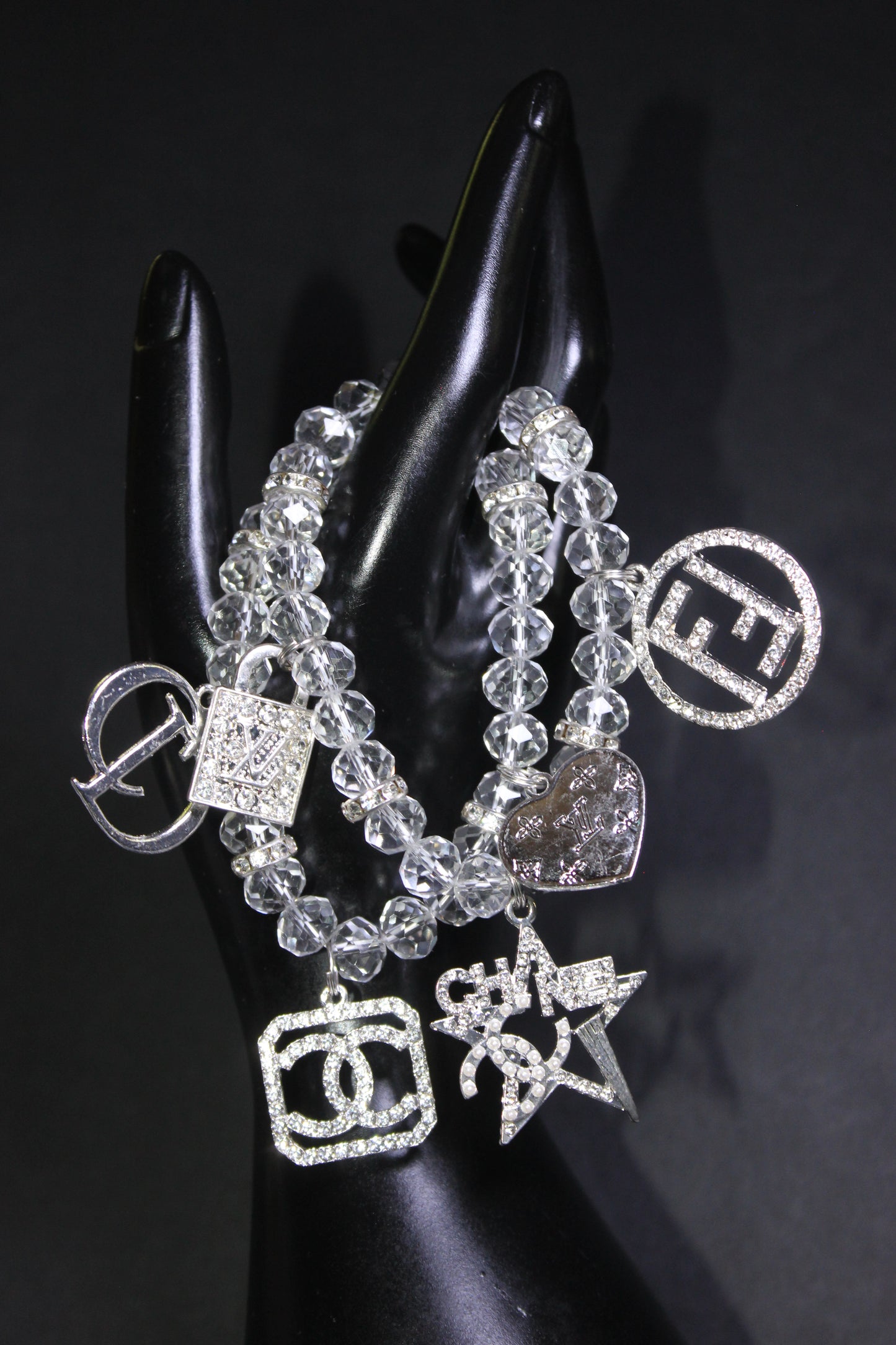2 Piece Clear & Silver Crystal Charm Bracelet Set