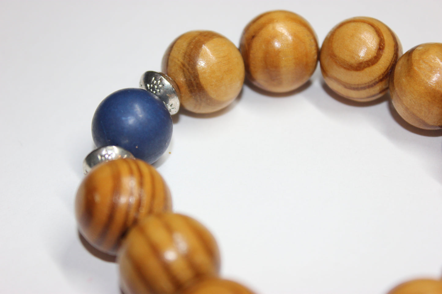Shades Of Blue & Wood Beaded Bracelet