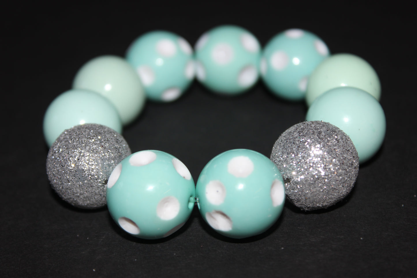 Seafoam/White with Silver Glitter Large Beaded Bracelet