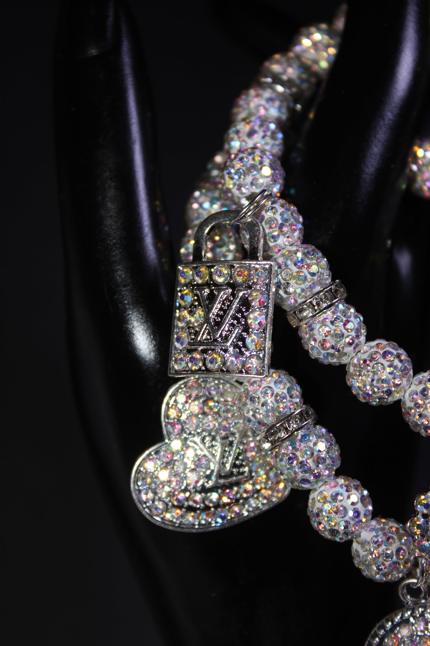 2 Piece Iridescent White & Silver Rhinestone Charm Bracelet Set