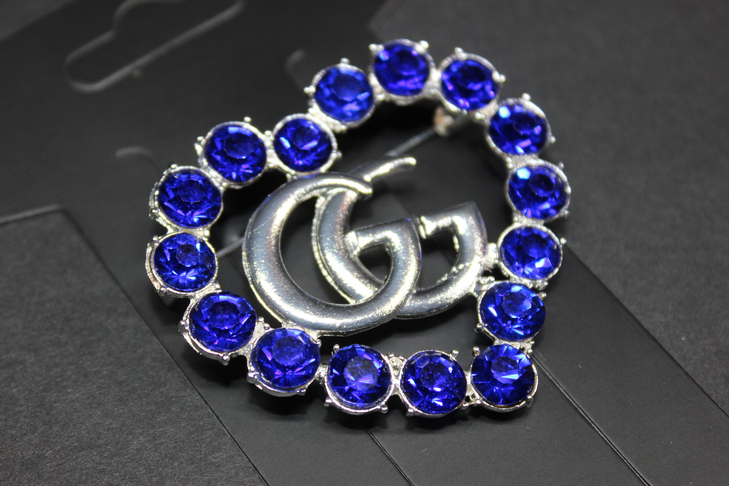 Royal Blue & Silver Rhinestone Brooch Pin