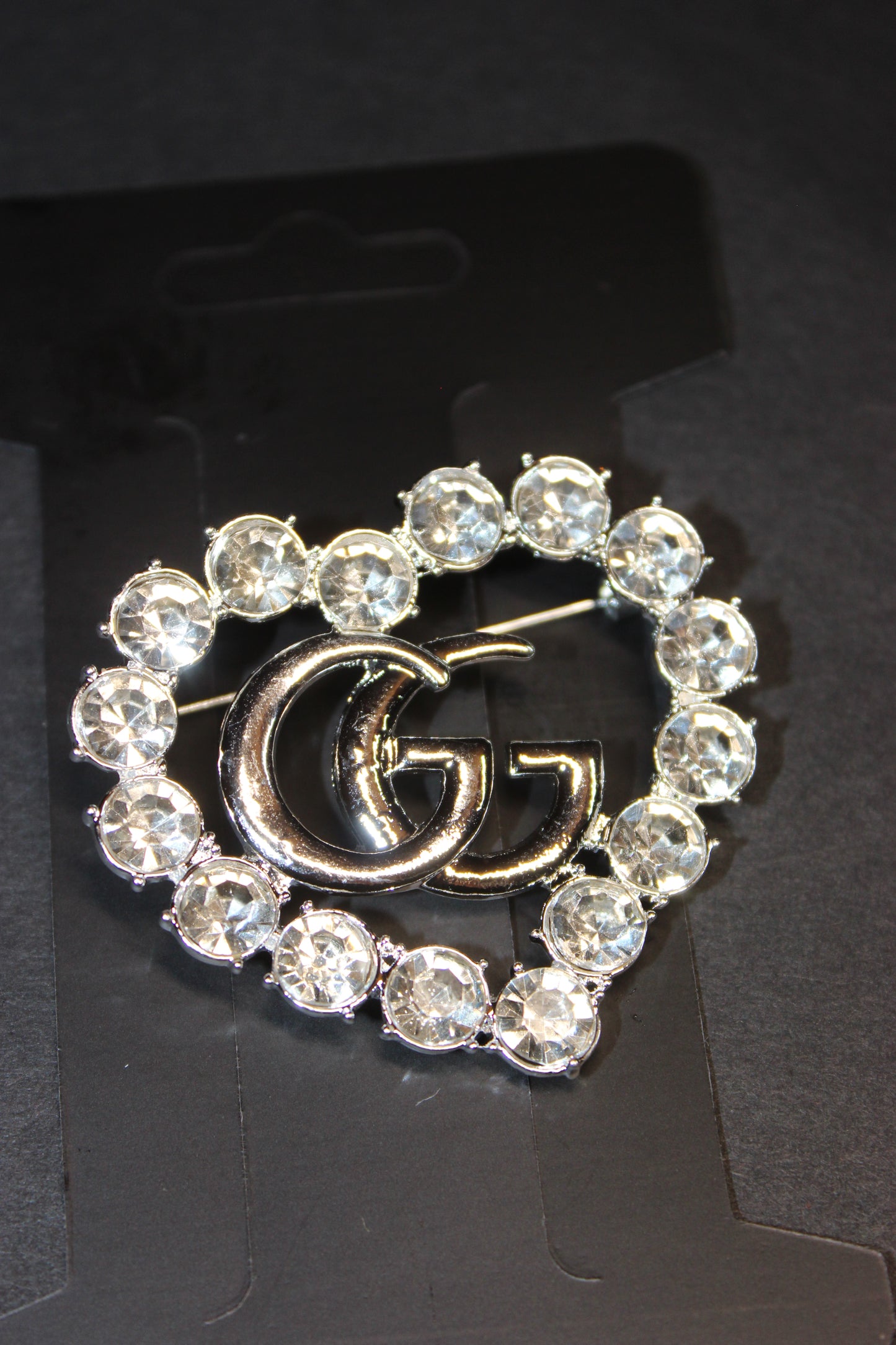 Rhinestone & Silver Heart Brooch Pin