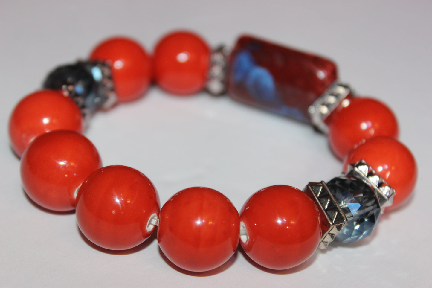 Shades Of Orange & Blue Gemstone Beaded Bracelet