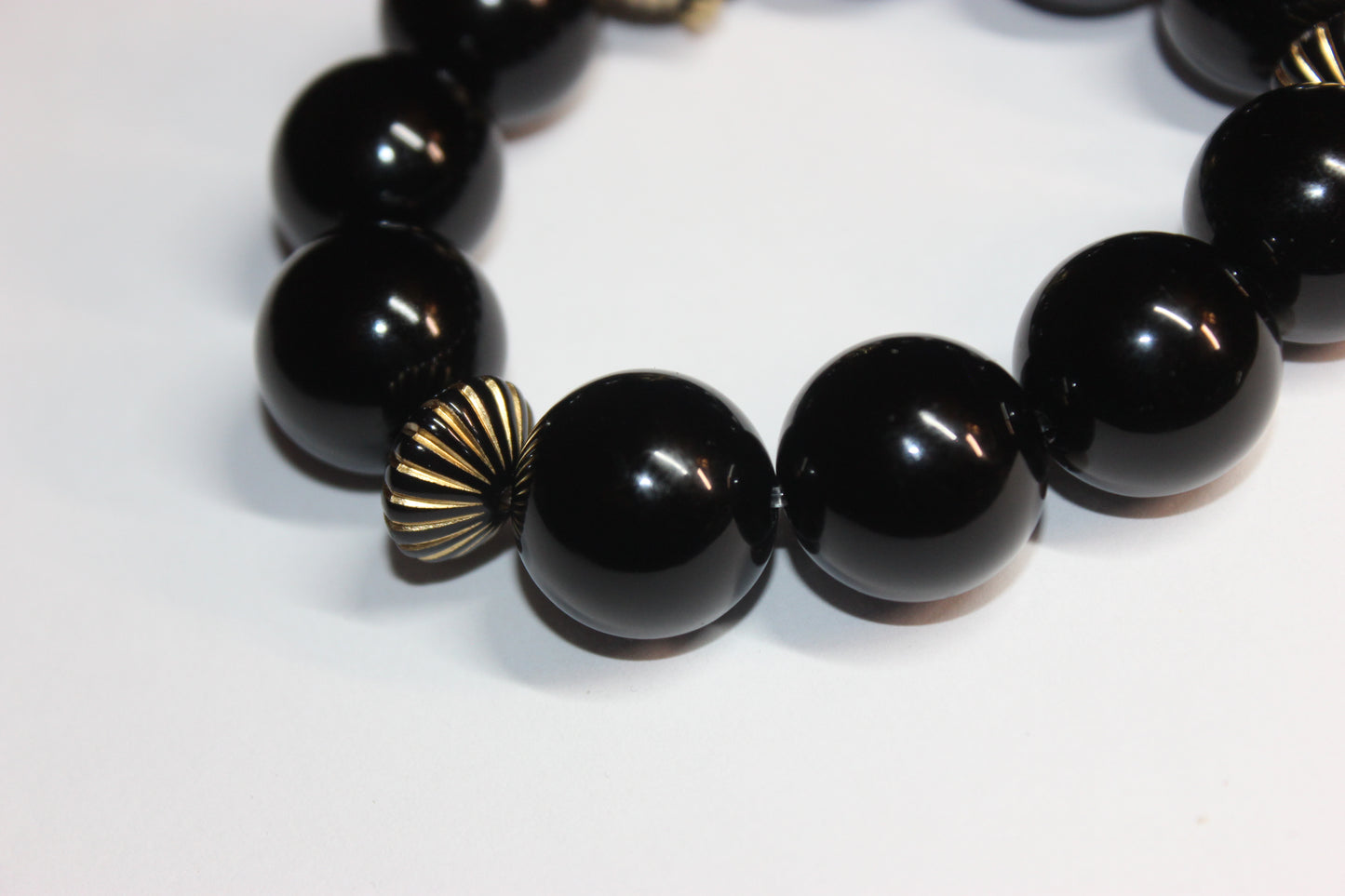 Large Beaded Black & Gold Bracelet