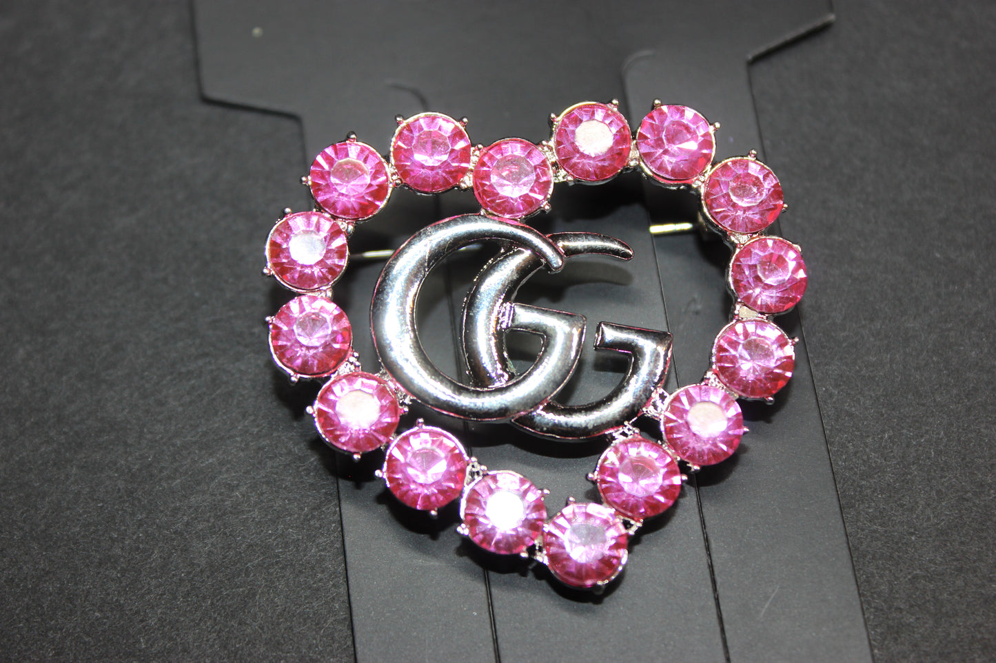 Pink & Silver Heart Rhinestone Brooch Pin