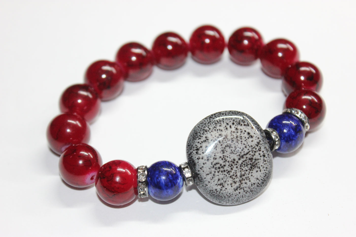 Red & Blue with Smooth Grey Ceramic Gemstone