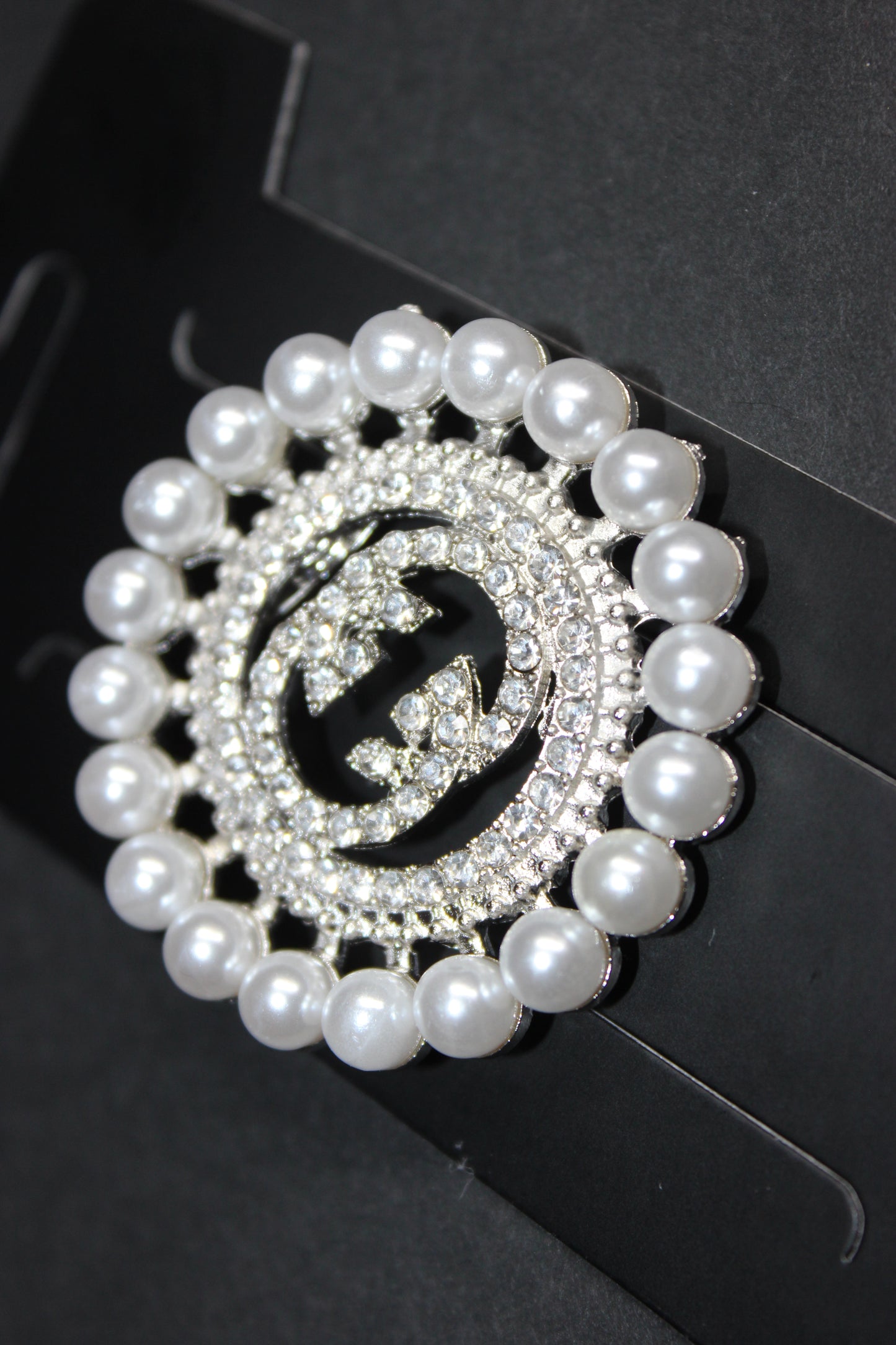 Pearl & Silver Rhinestone Brooch Pin
