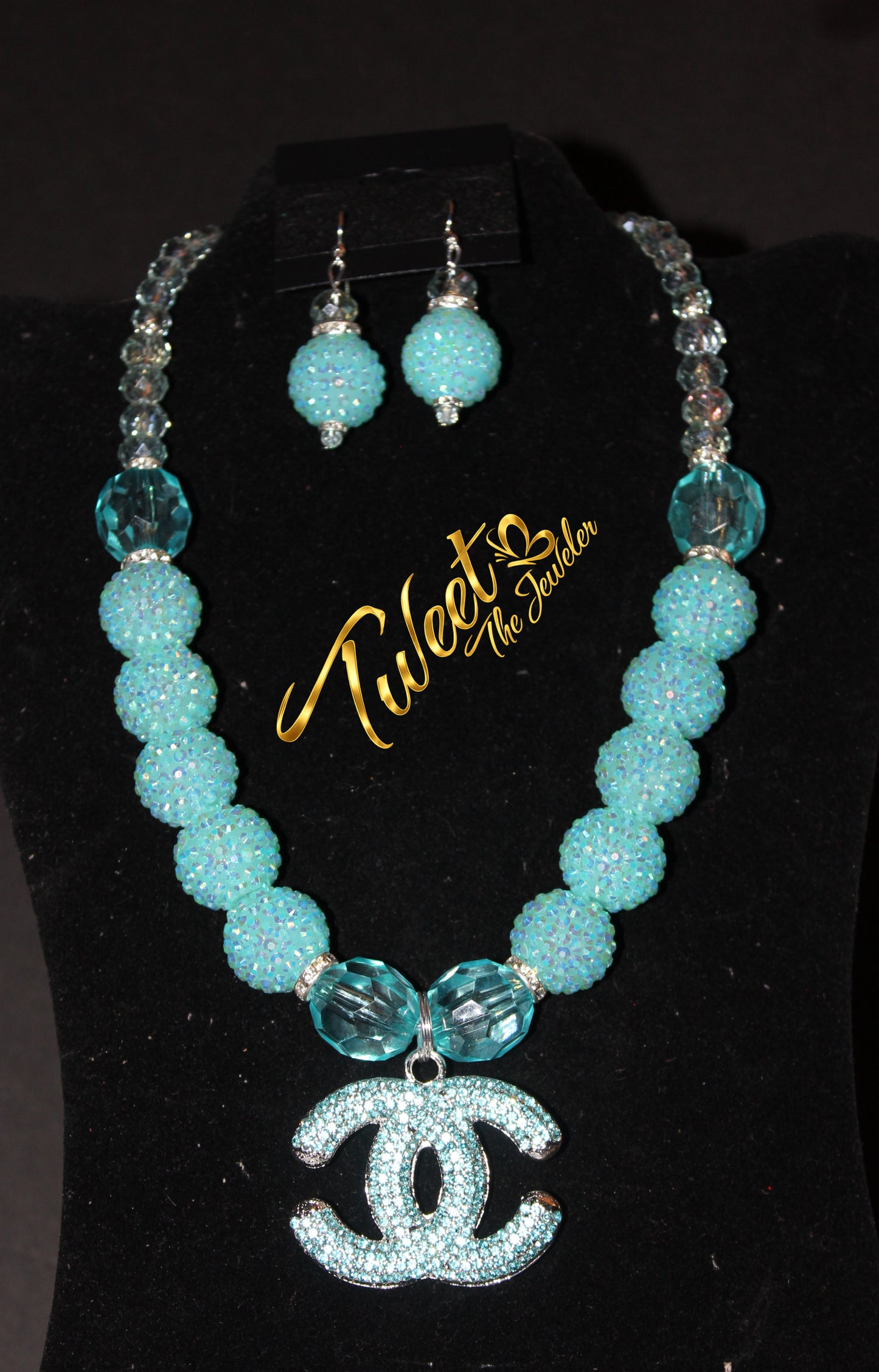 Aquamarine & Silver Charm Necklace & Earrings Set
