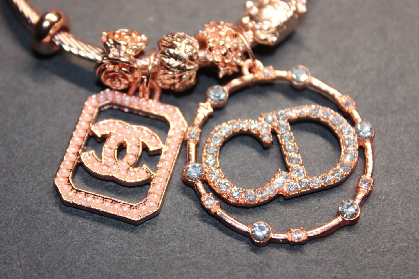 Rose Gold Charm Bangle Bracelet