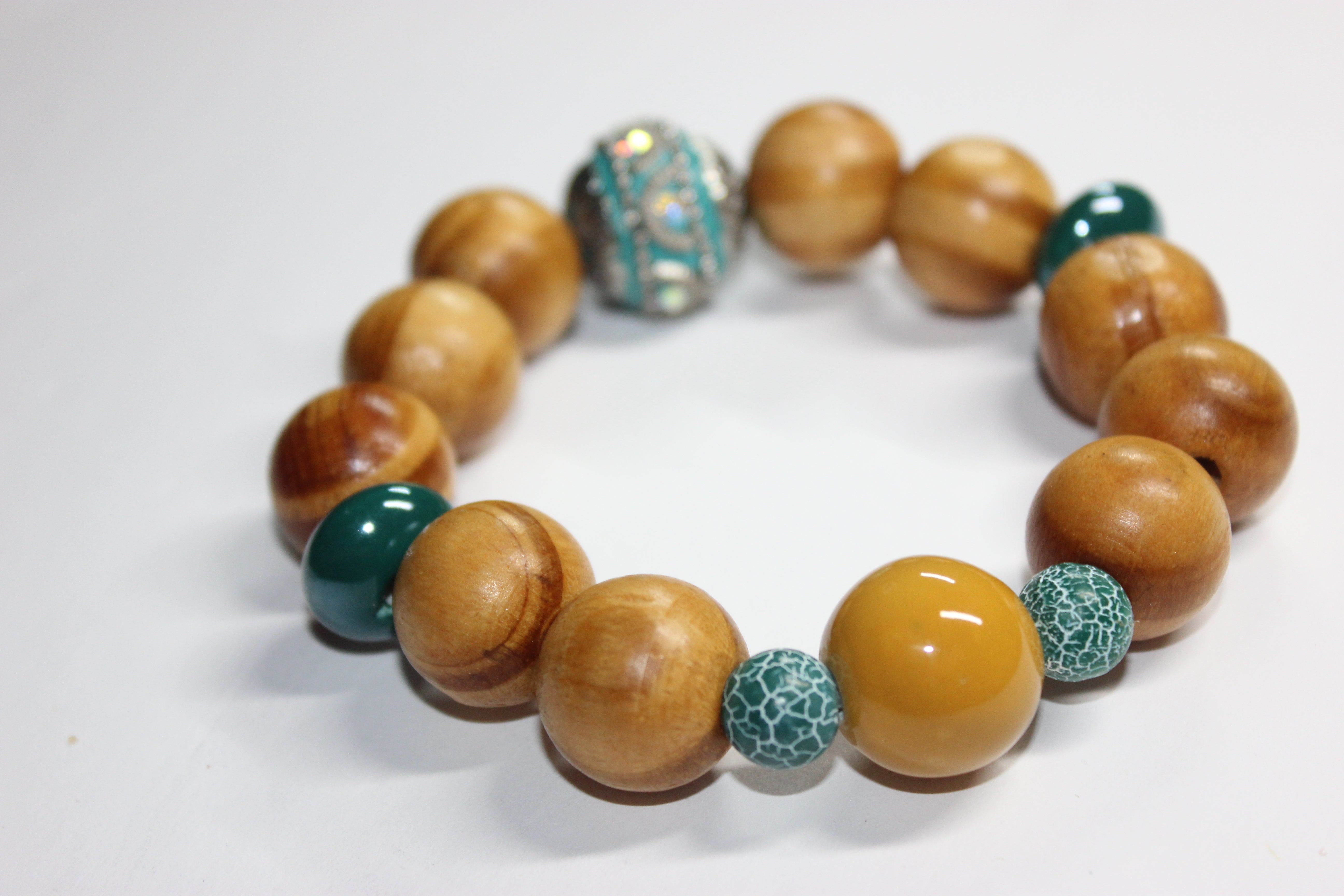 Wood Turquoise & Mustard Bracelet
