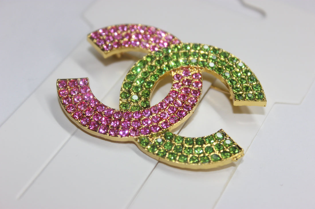 Pink & Green w/ Gold Brooch Pin