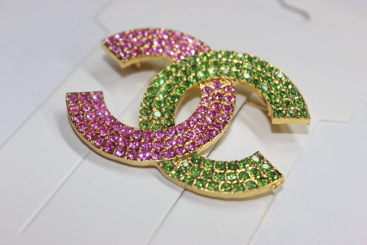 Pink & Green w/ Gold Brooch Pin