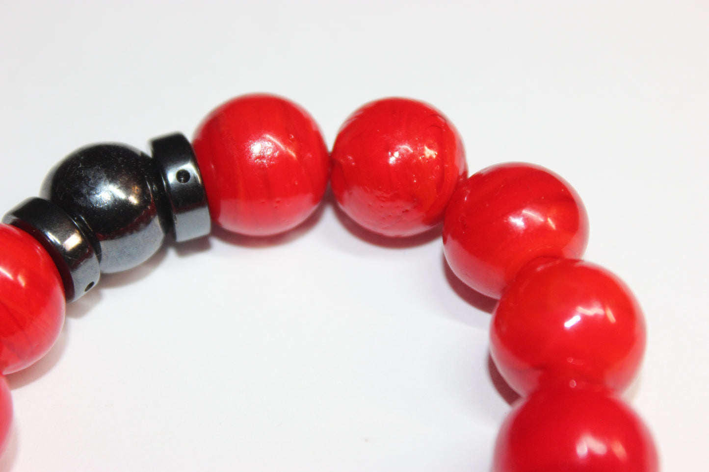 Bright Red & Hematite Ceramic Bracelet 18mm