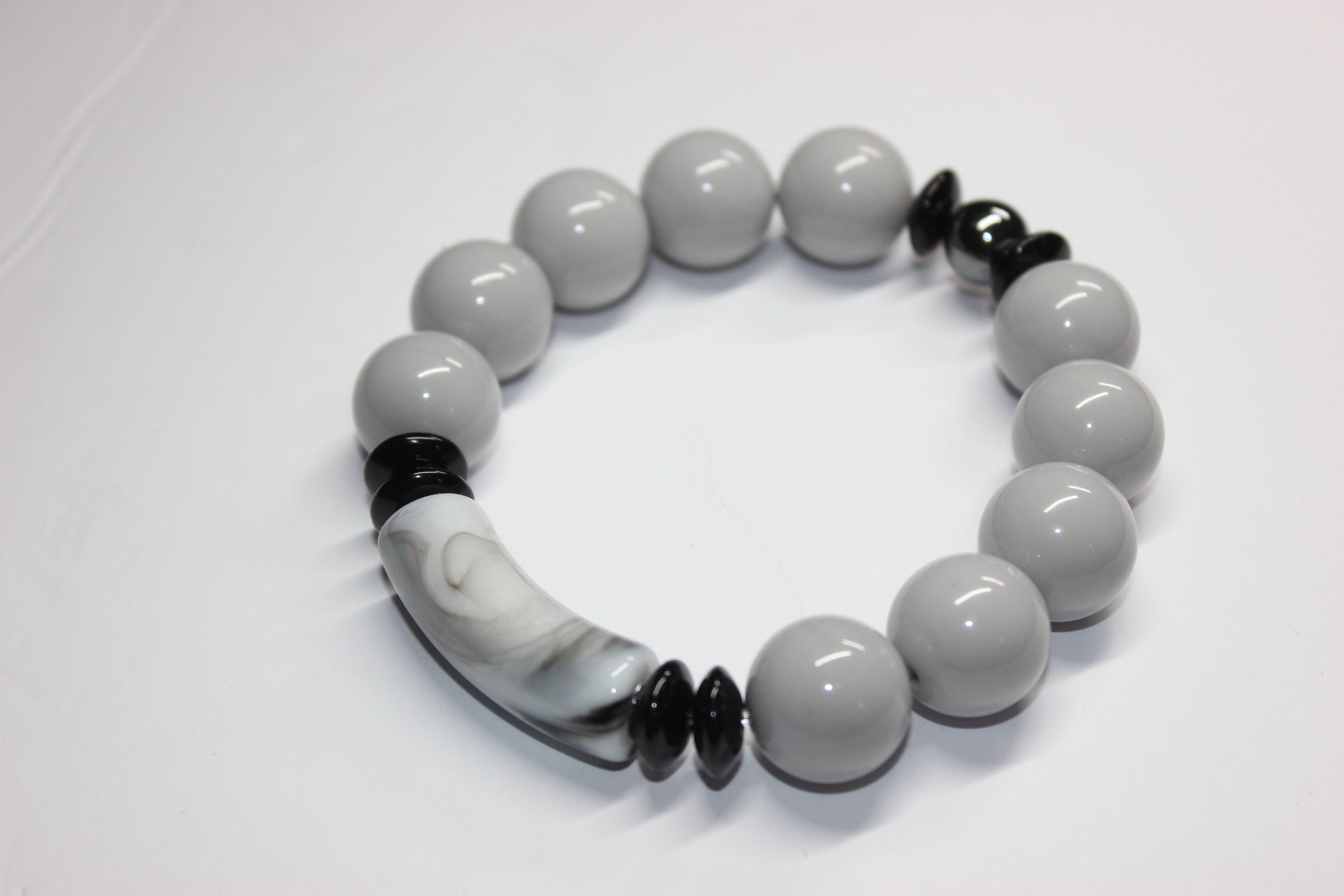 Shades Of Marble Grey & Black Beaded Bracelet