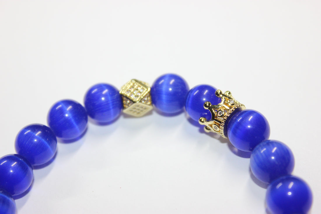 Blue & Gold w/ Crown Beaded Bracelet