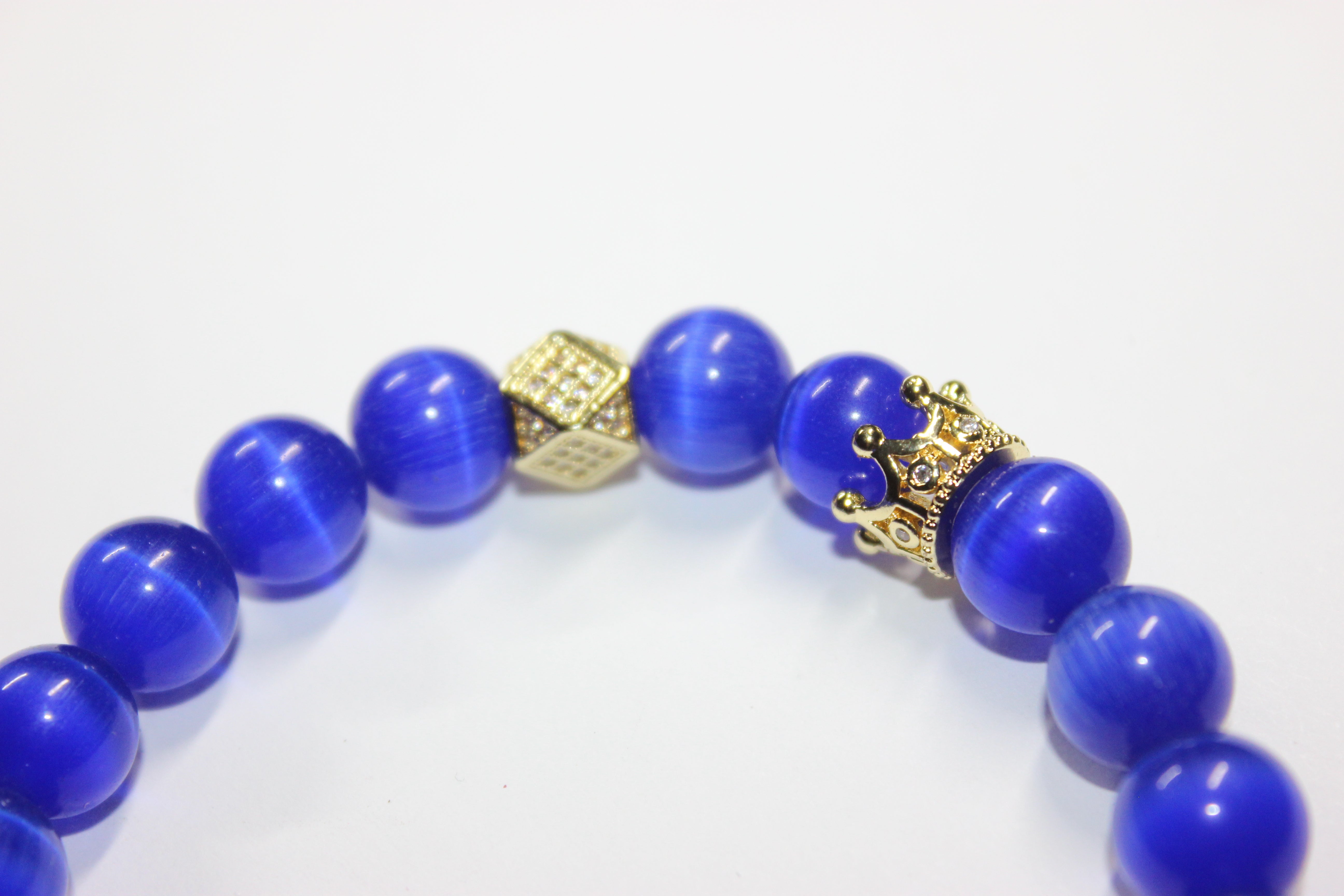 Blue & Gold w/ Crown Beaded Bracelet