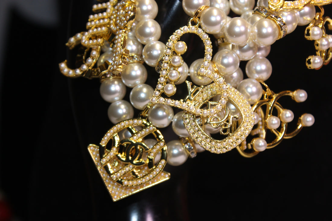 4 Piece Pearl & Gold Luxury Charm Bracelet Set