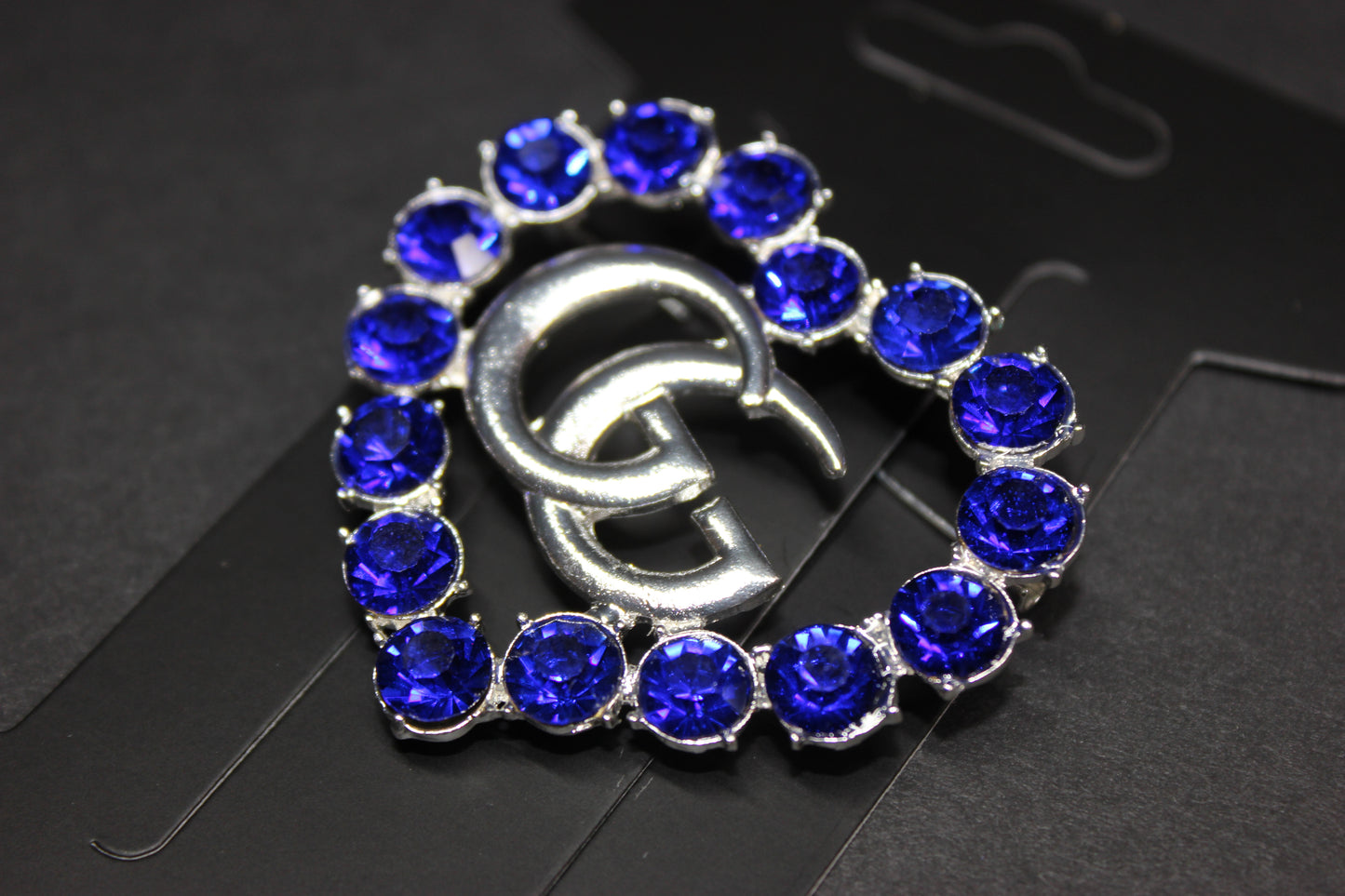 Royal Blue & Silver Rhinestone Brooch Pin