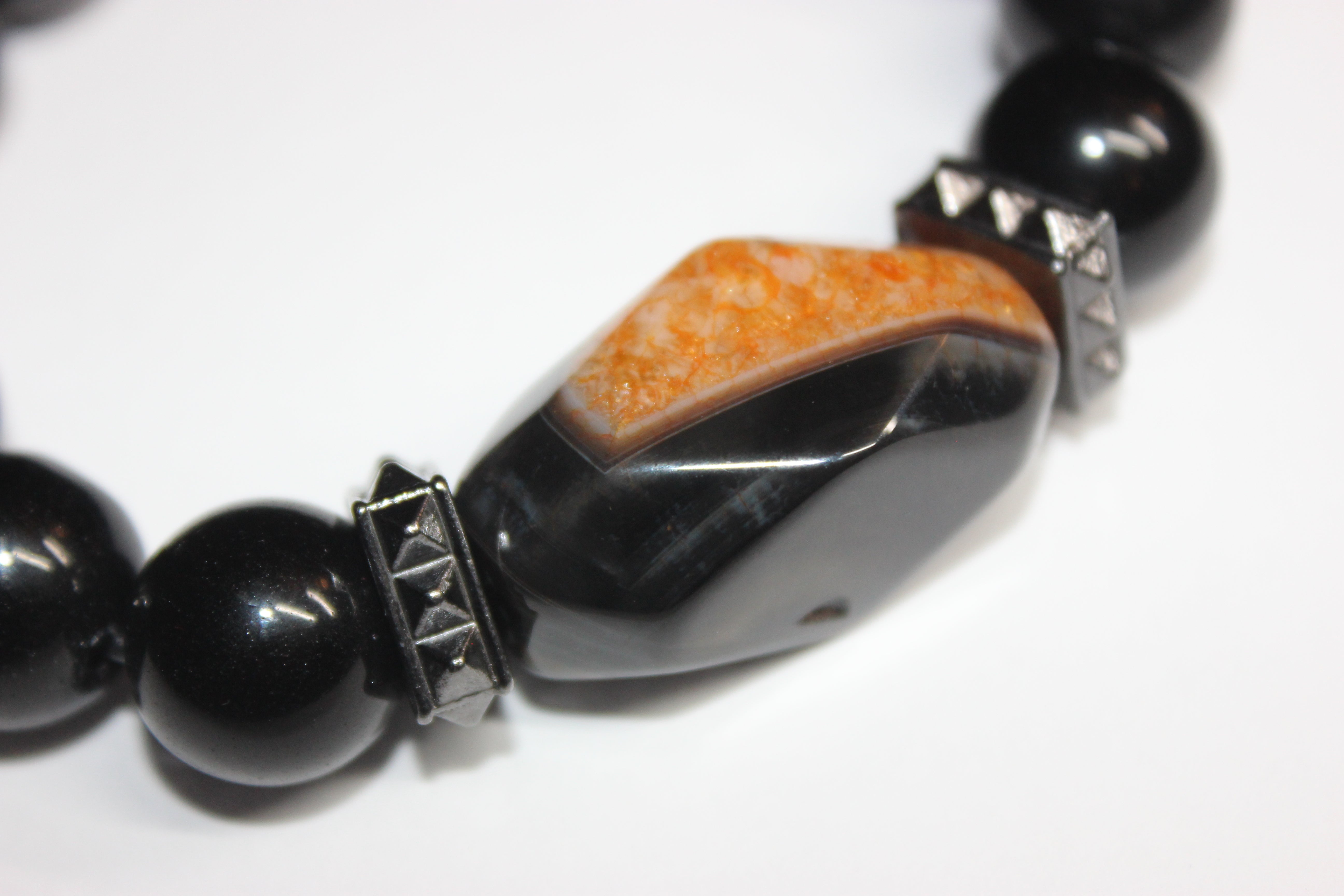 💪🏾Menswear💪🏾 Orange Stone & Black Beaded Bracelet