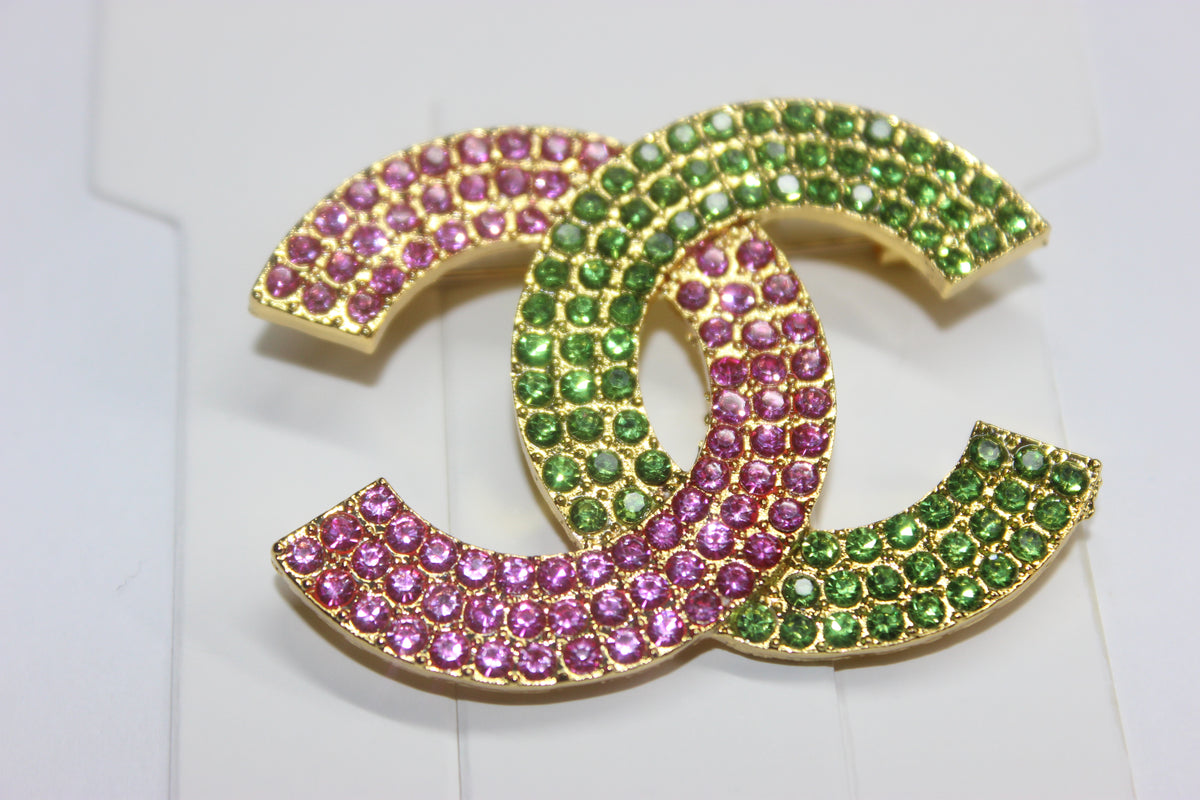 Pink & Green w/ Gold Brooch Pin