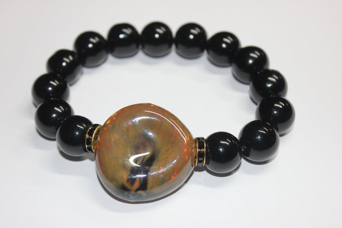 Black Brown & Gold Beaded Bracelet
