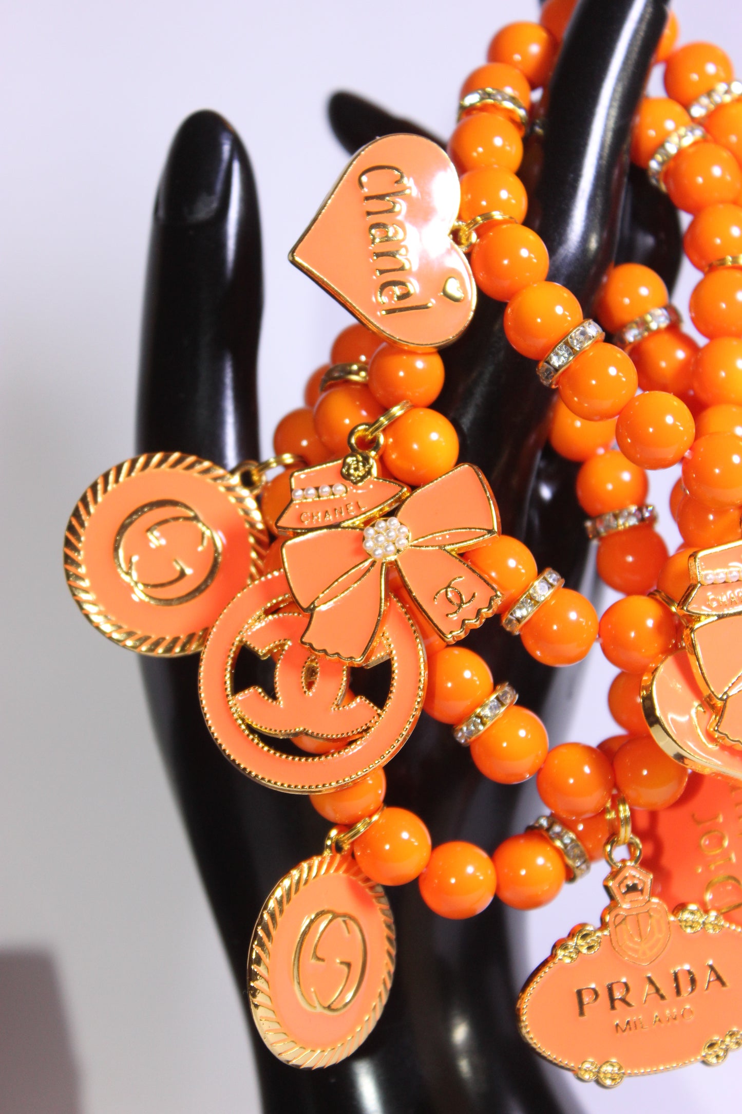 4 Piece Orange & Gold Beaded Charm Bracelet Set