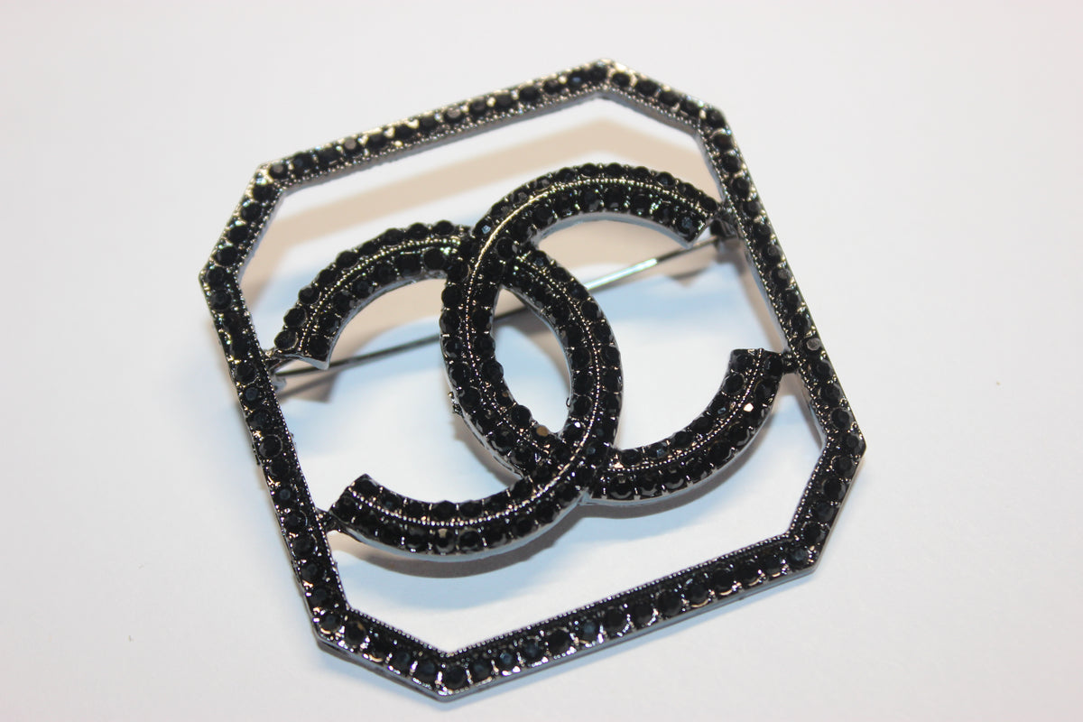 Black Rhinestone Brooch Pin
