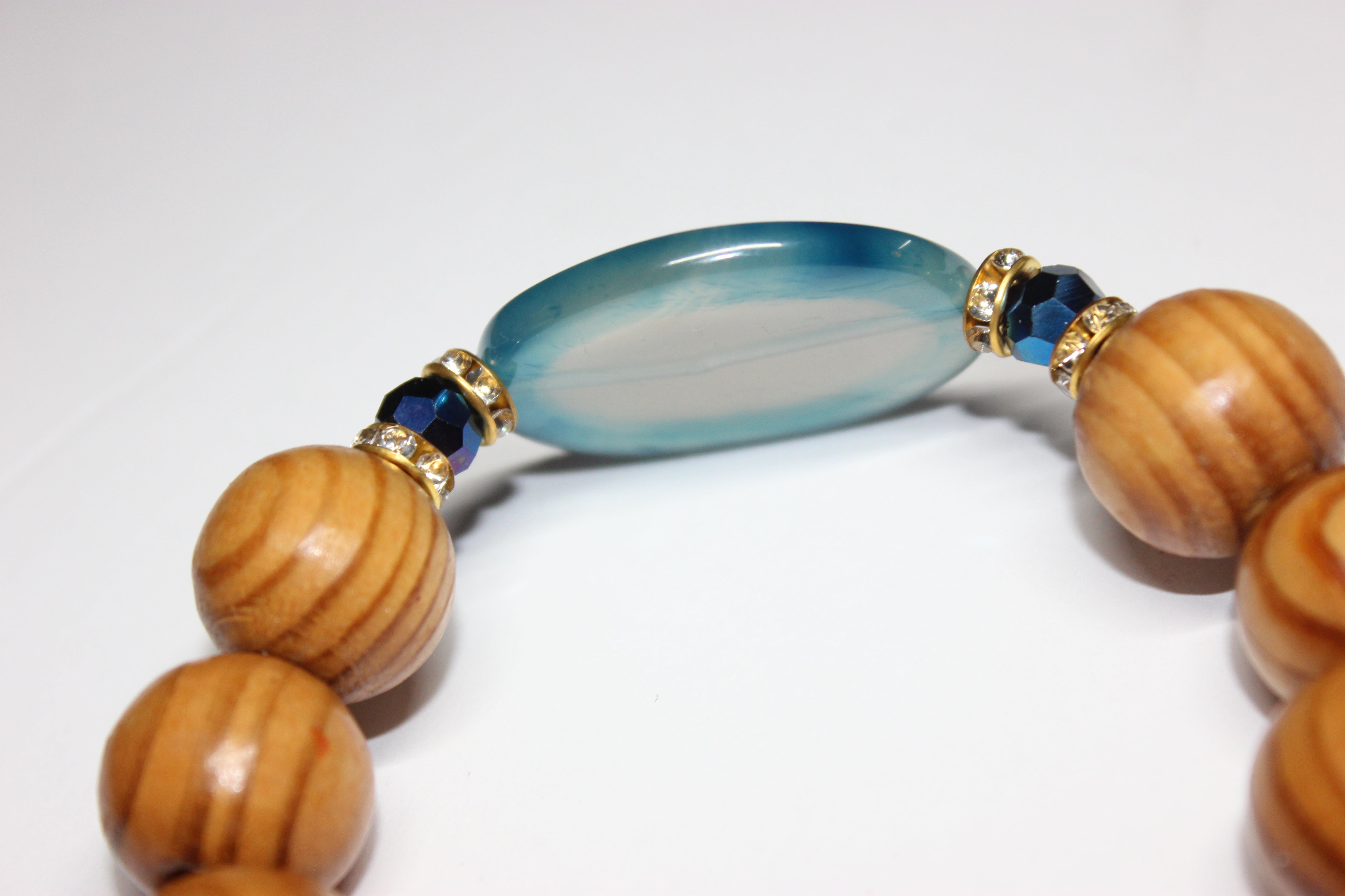 Blue & Brown Wood Beaded Bracelet
