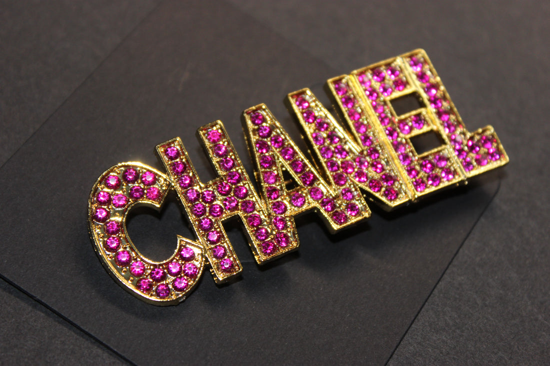 Hot Pink & Gold Rhinestone Brooch Pin