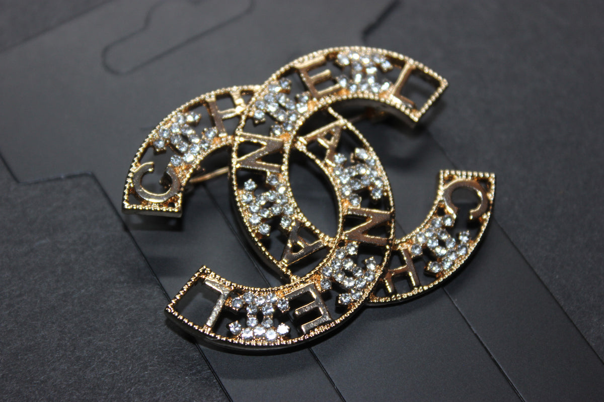 Gold Rhinestone Brooch Pin