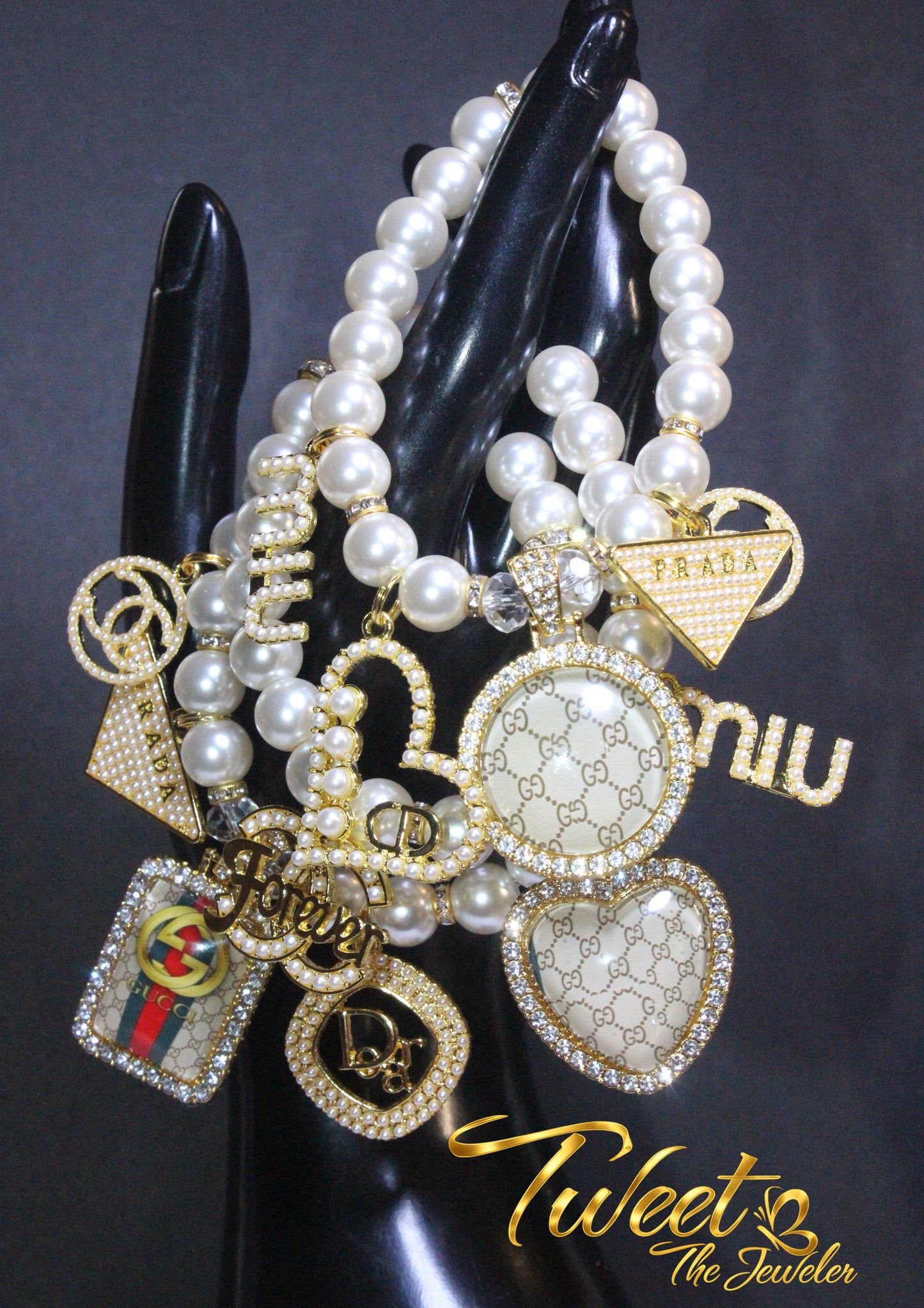 3 Piece Luxury Pearl & Gold Charm Bracelet Set