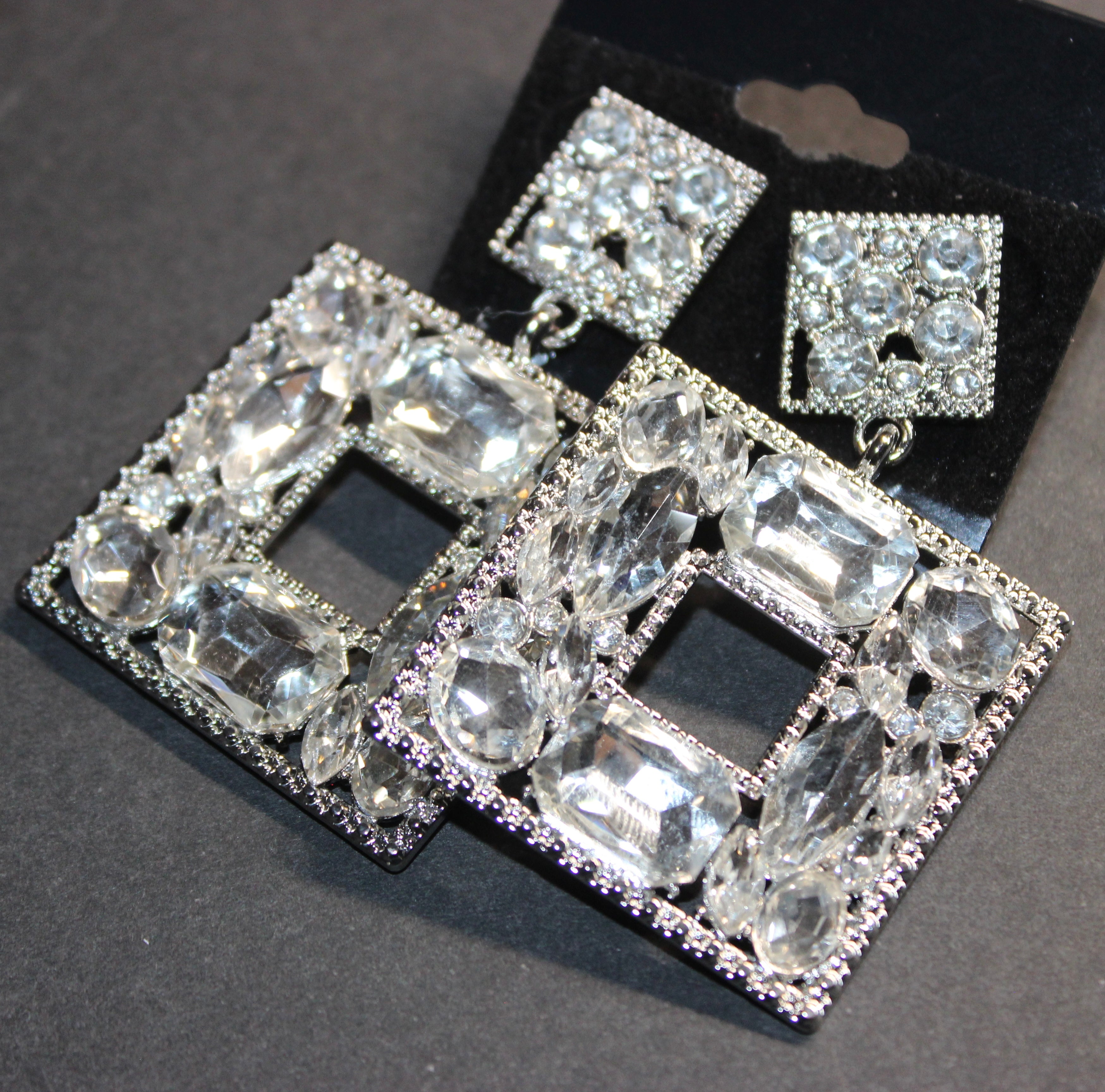 Clear Rhinestone & Silver Post Earrings