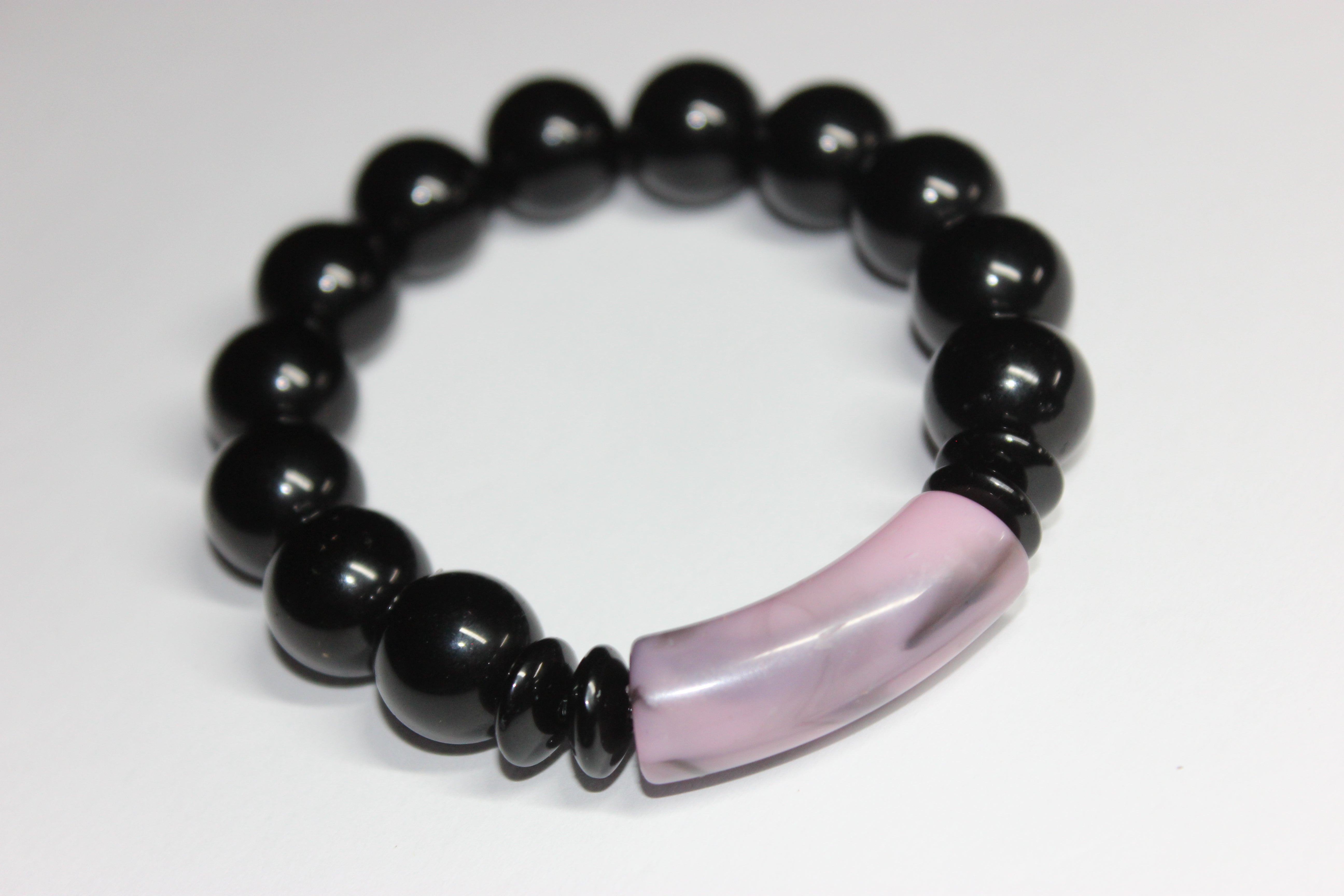 Black & Marble Pink Beaded Bracelet