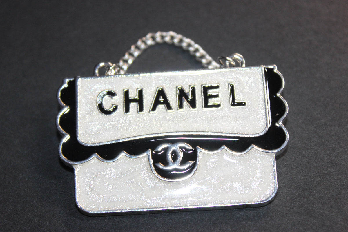 White Black & Silver Brooch Pin
