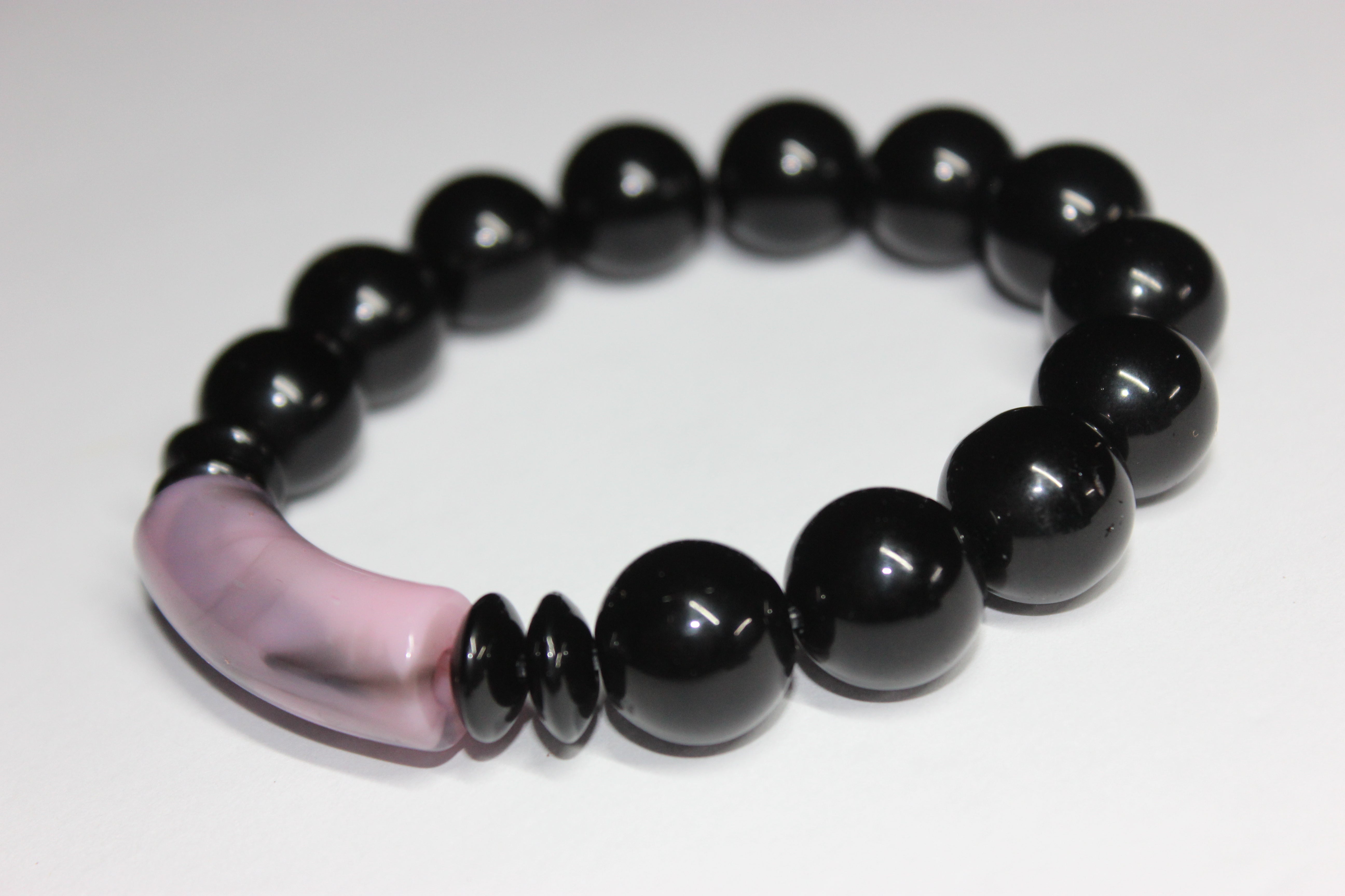 Black & Marble Pink Beaded Bracelet