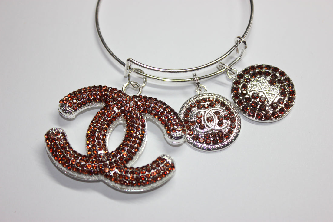 Brown & Silver Rhinestone Charm Bangle