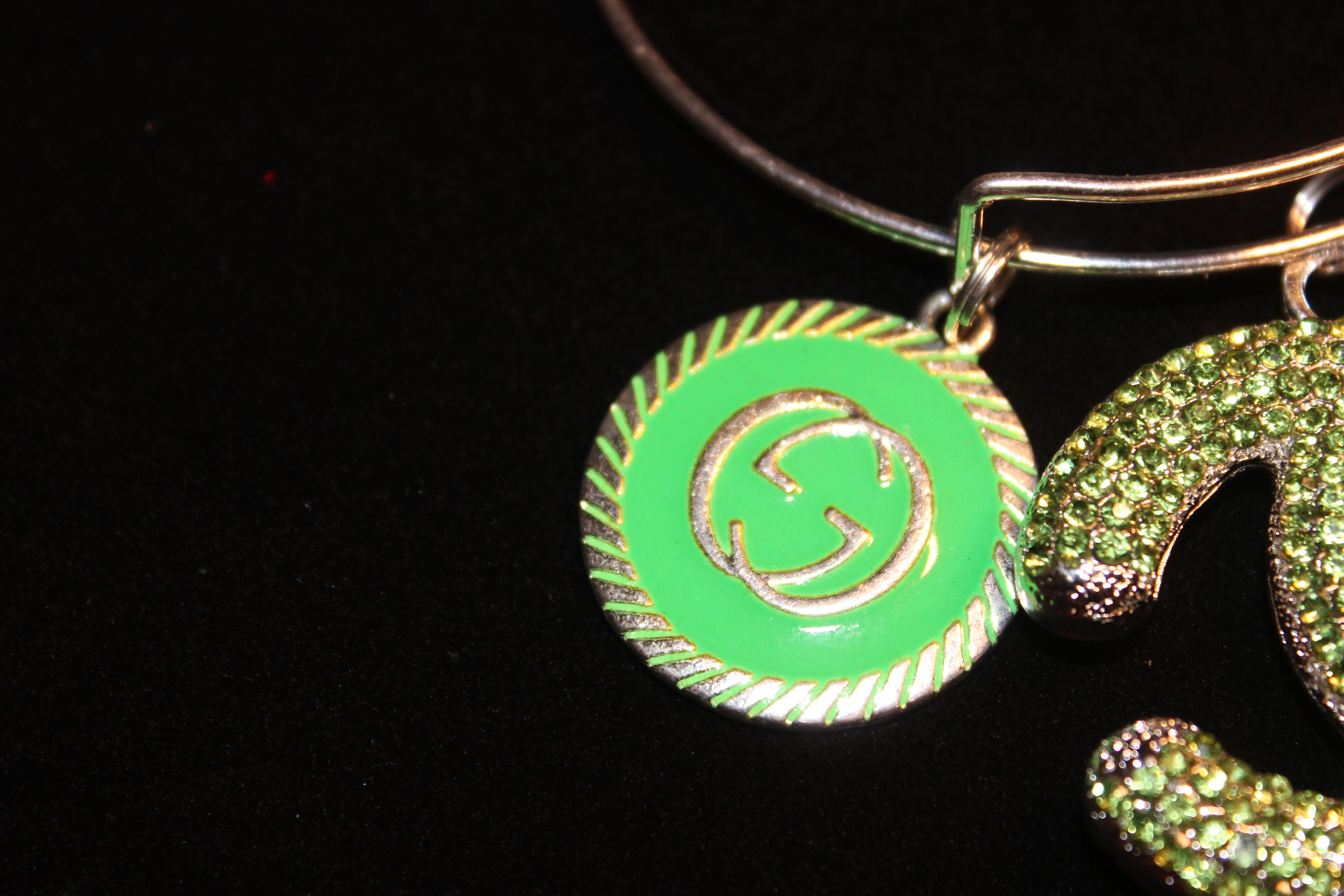 Green & Silver Charm Bangle