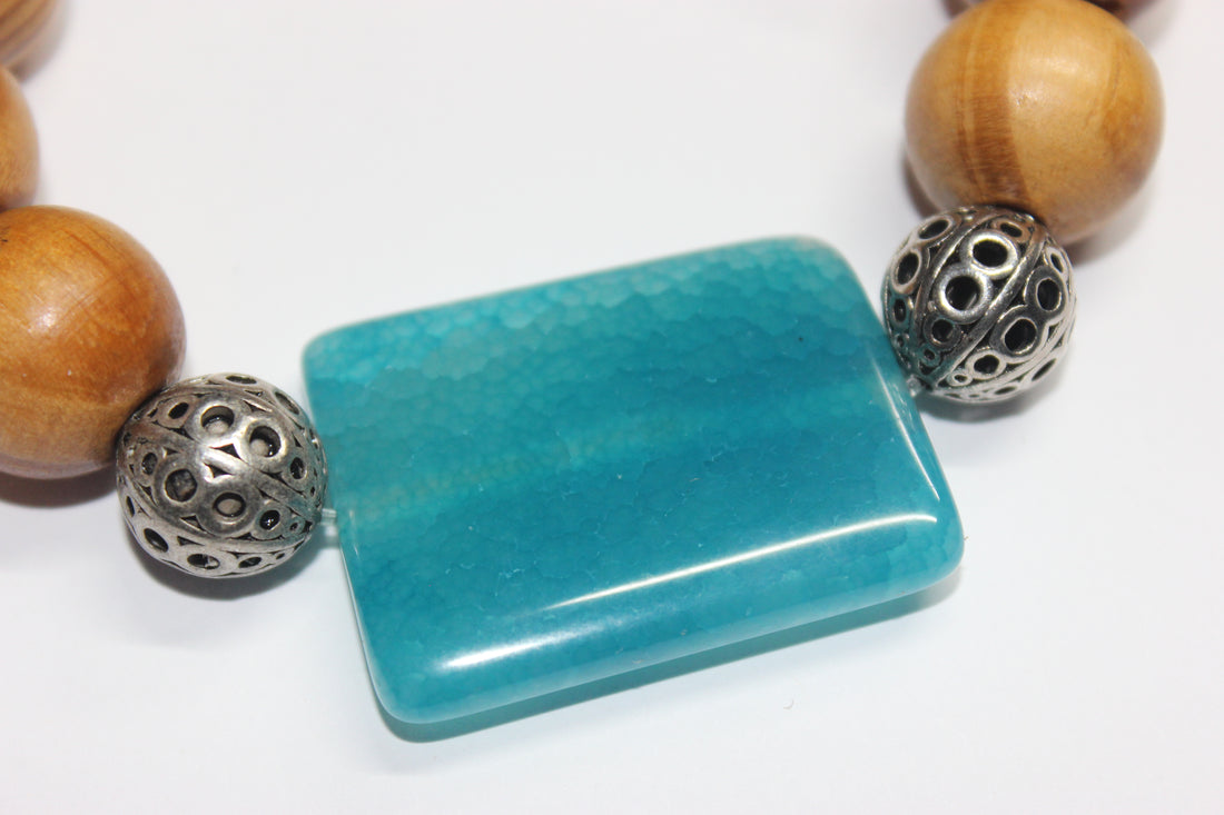Wood & Turquoise Beaded Bracelet