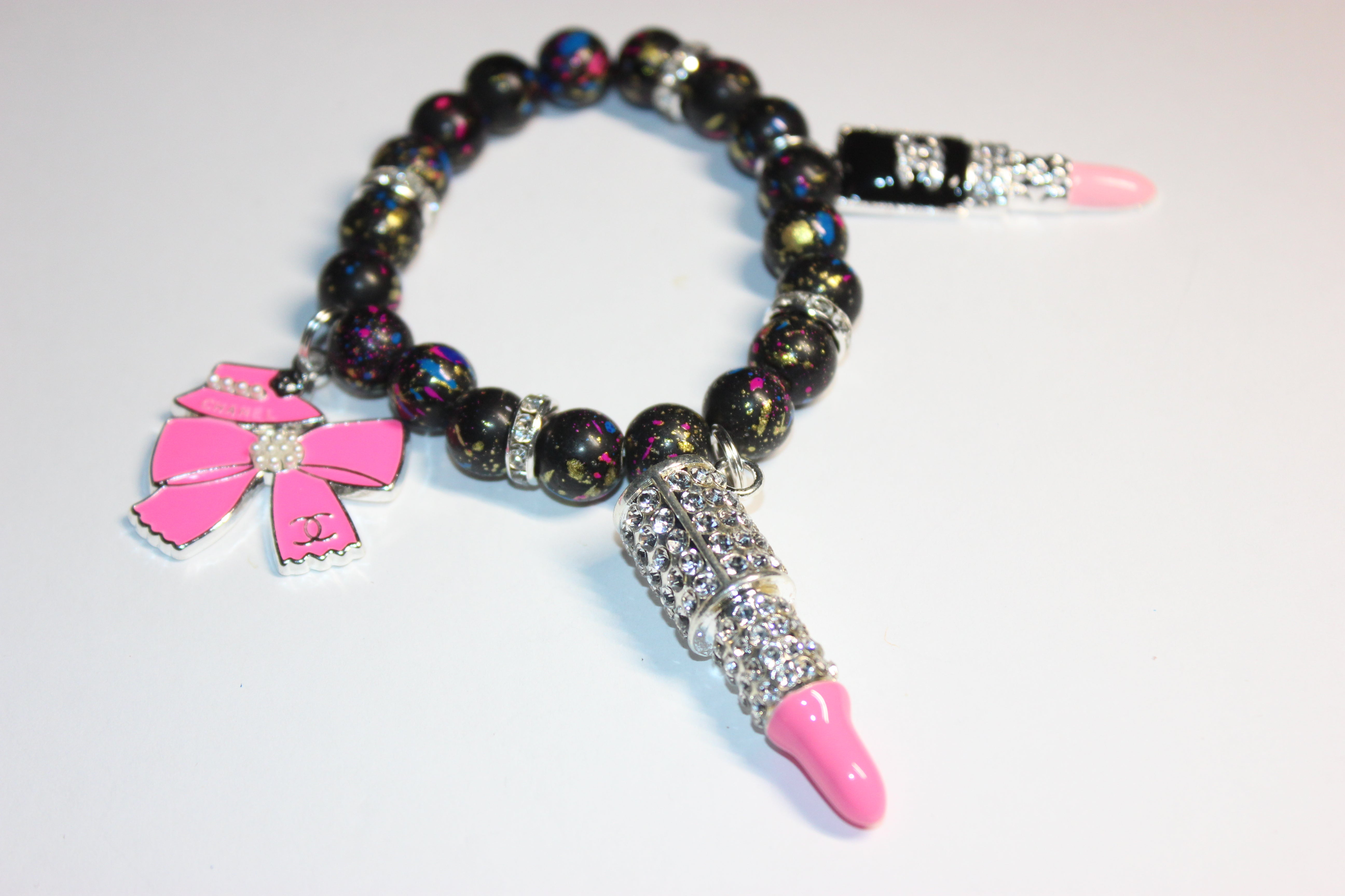 Black Pink & White Charm Bracelet (1)