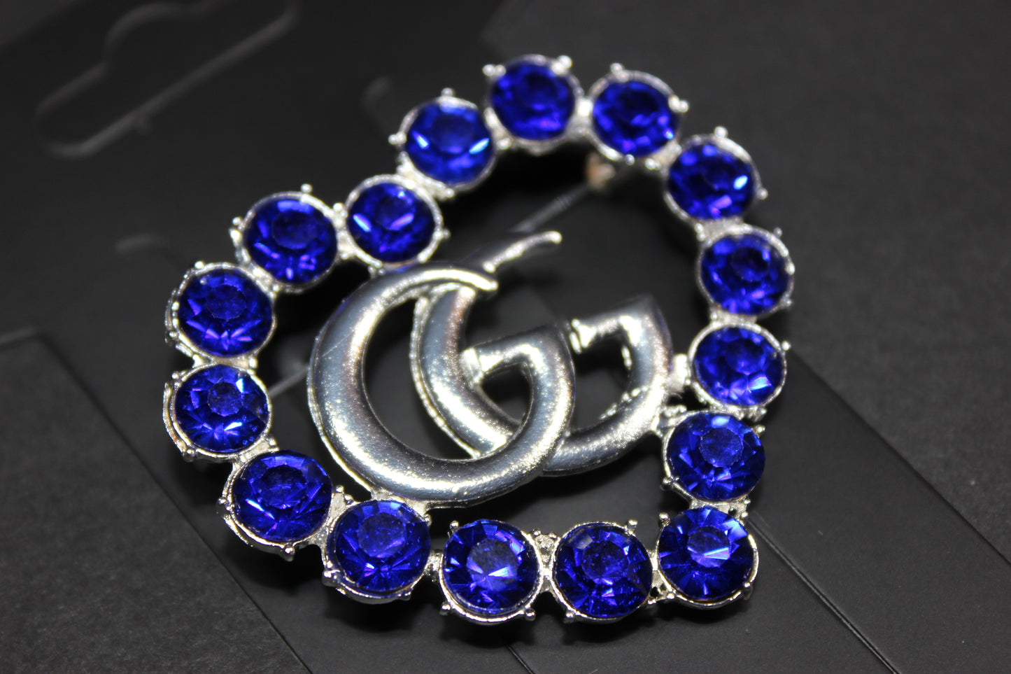 Royal Blue & Silver Rhinestone Brooch Pin
