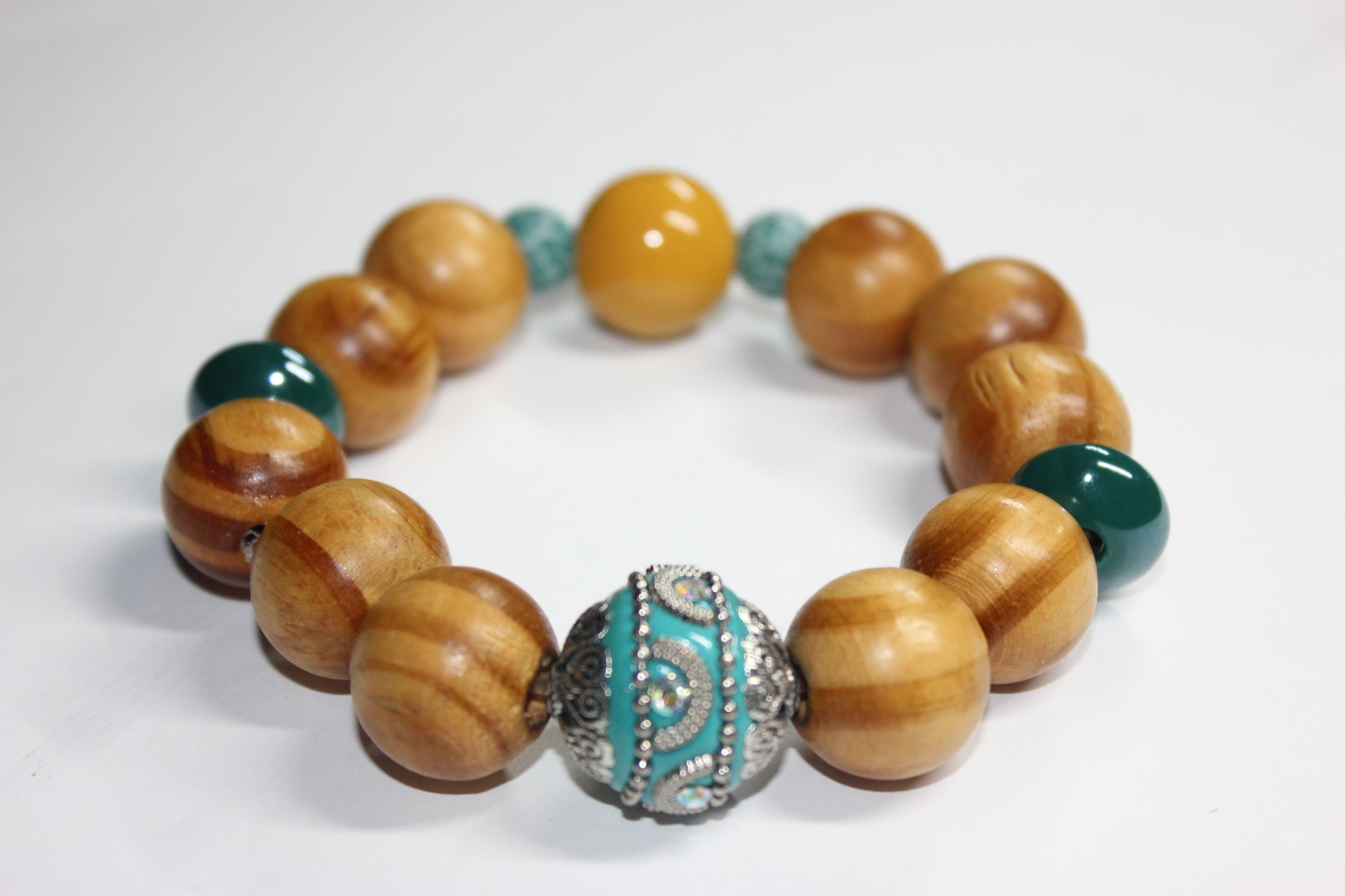 Wood Turquoise & Mustard Bracelet