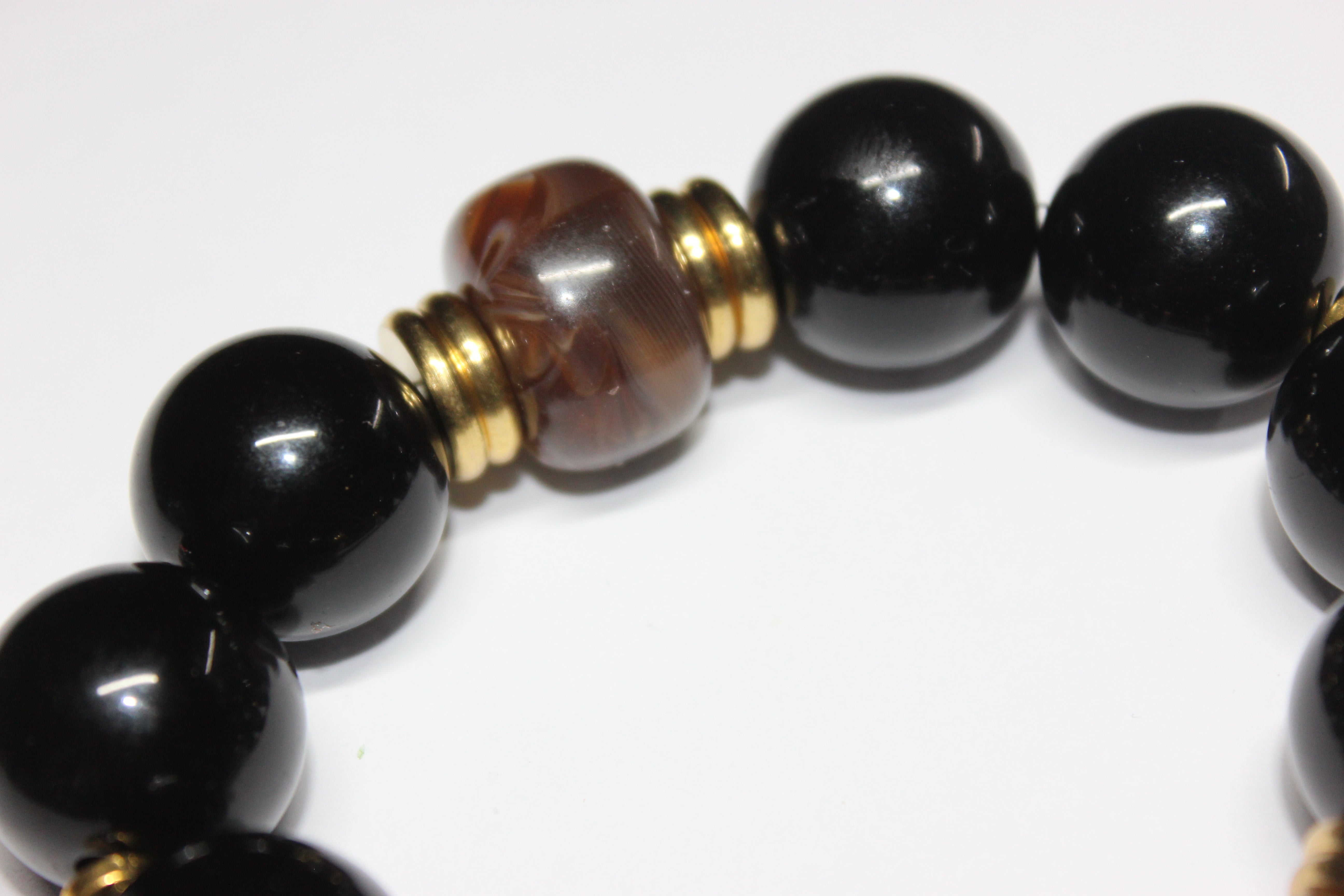 Black & Brown W/ Gold Large Beaded Bracelet