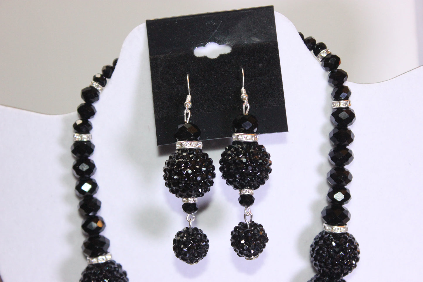 Black & Silver Rhinestone Charm Necklace & Earrings Set