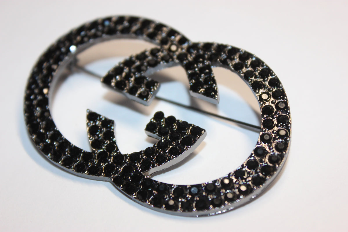 Black Rhinestone Brooch Pin
