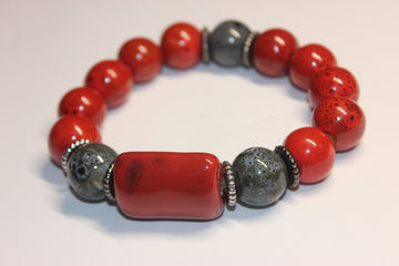 Rust Orange & Grey Gemstone Bracelet