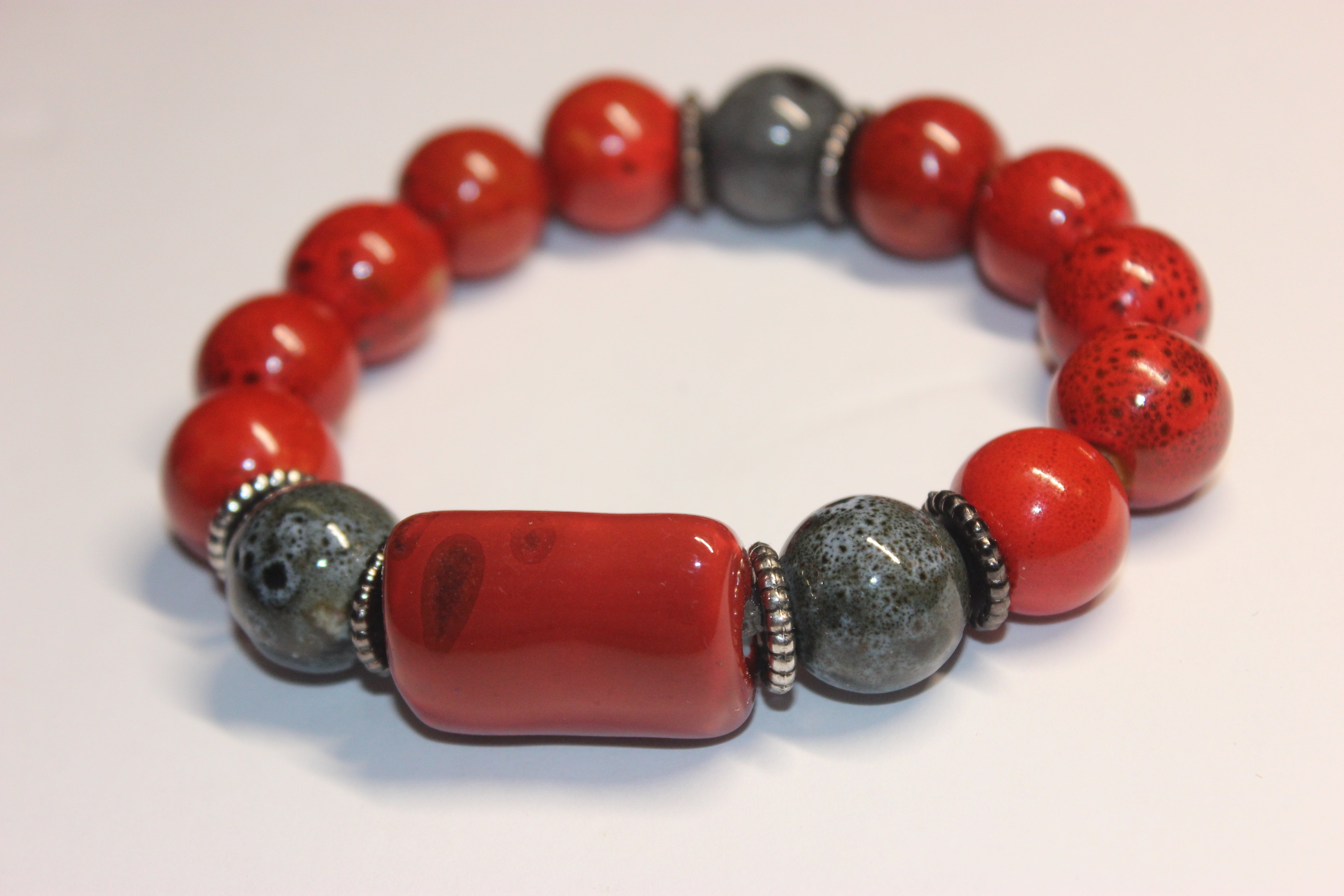 Rust Orange & Grey Gemstone Bracelet
